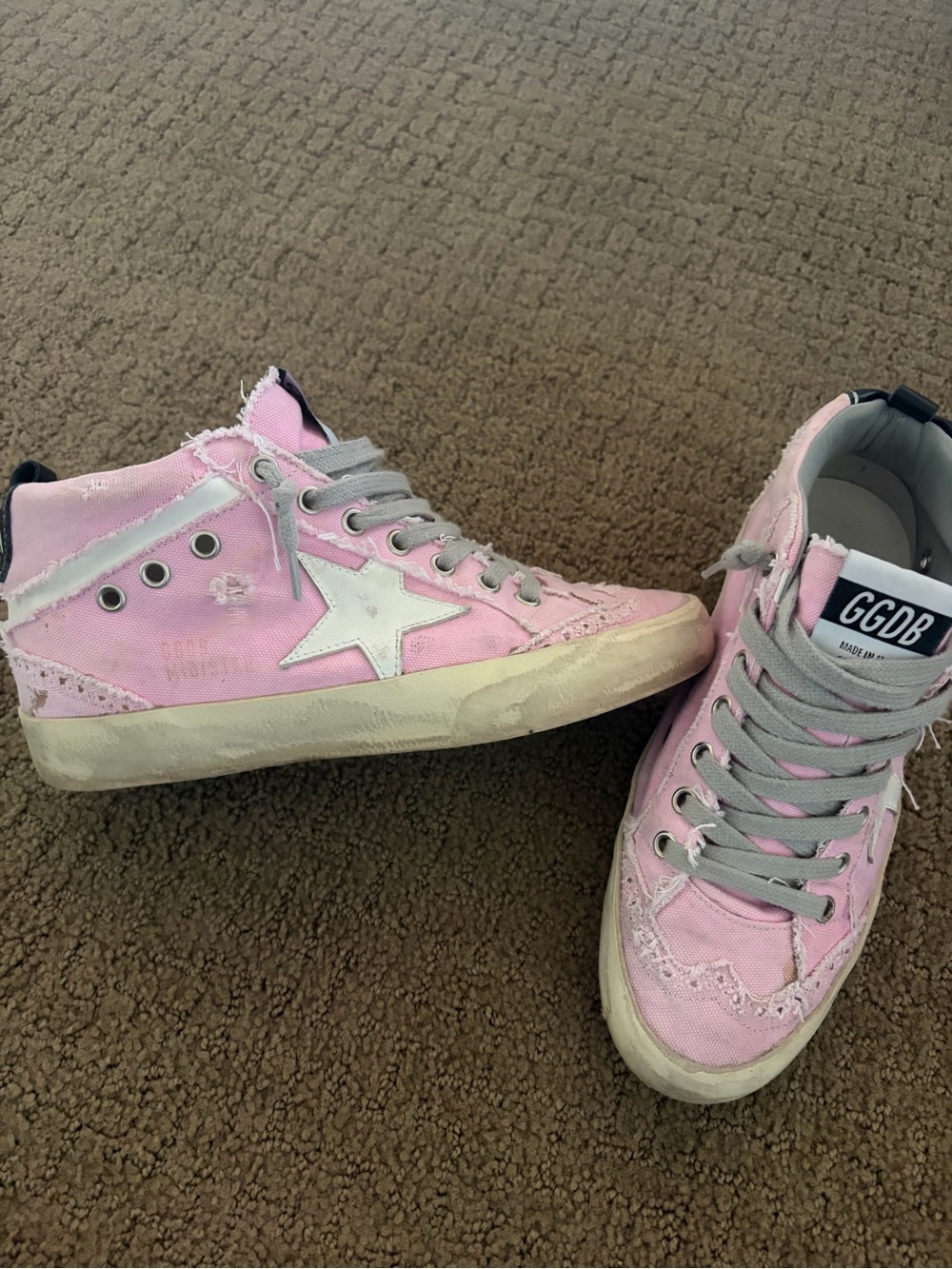 Golden Goose Midstar Pink High-Top Star Sneakers with White Star
